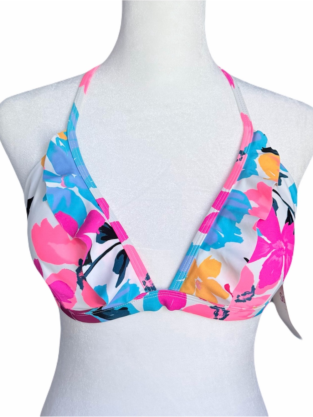 NWT Floral Ruffle Triangle Bikini Top – Size Large